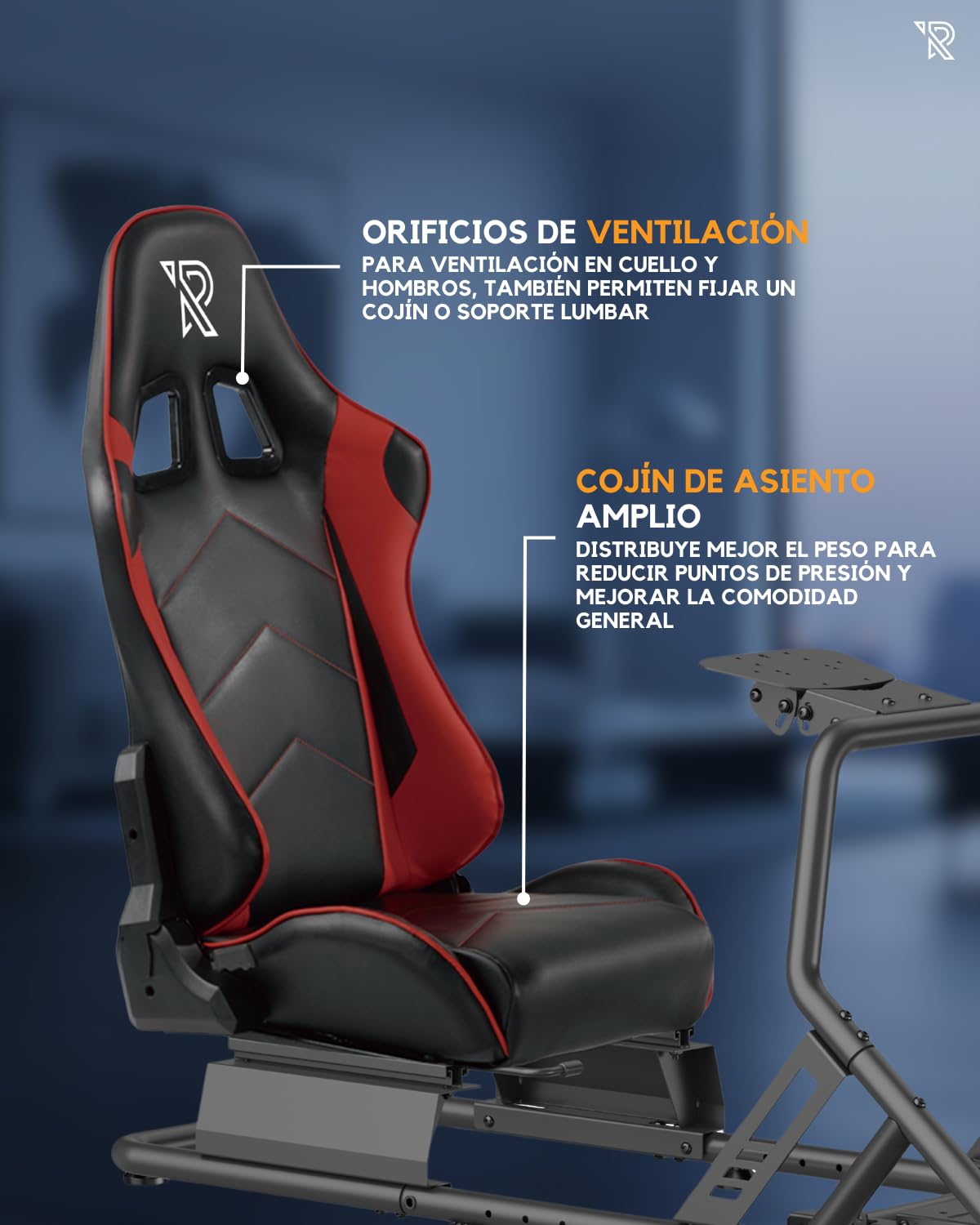Ranqer Silla Simulator Racing Ajustable De Cuero PU Compatible Con Fanatec Logitech Moza Simagic Volantes Y PC Playstation Xbox Con Revestimiento Antirayaduras Y Firmeza