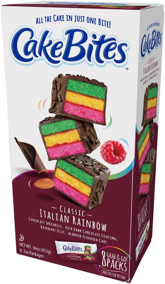 The Original Cakebites by Cookies United, Grab-and-Go Bite-Sized Snack (Classic Italian Rainbow, 8 Pack)