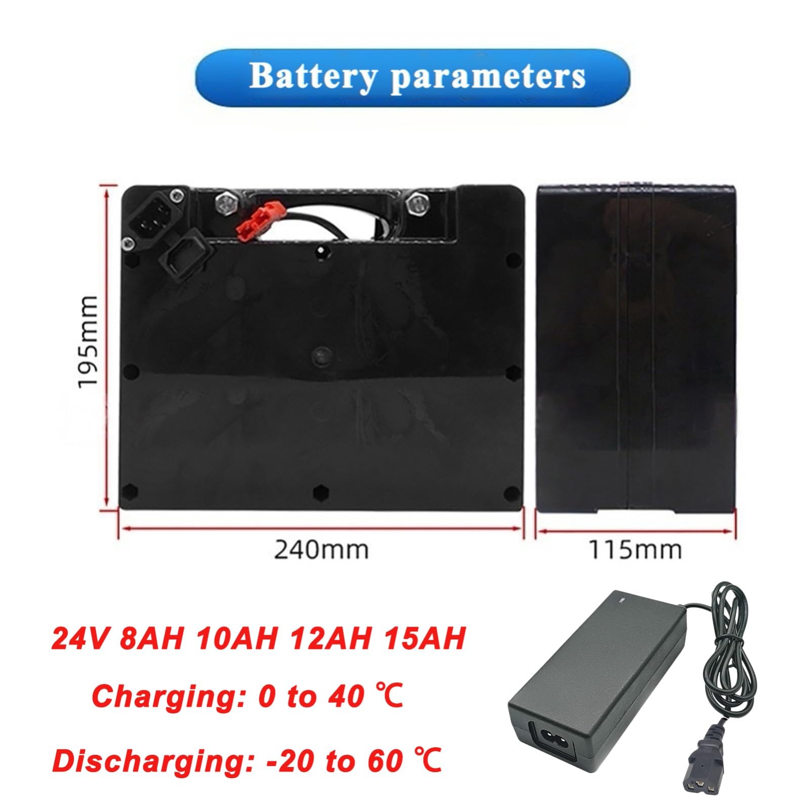 Batería para Silla De Ruedas Eléctrica, Batería De Iones De Litio Recargable Portátil De 24 V con Cargador, Colgante, Conector Anderson Rojo.