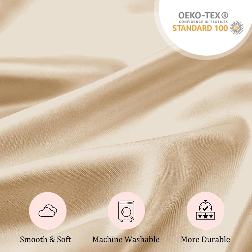 Seiwohl Silk Satin Pillowcase Soft as Silk Pillowcases for Hair and Skin Champagne Pillow Cases 2 Pack with Satin Scrunchies and Bonnet for sleeping Cooling Pillow cases Envelope Closure - Image 2