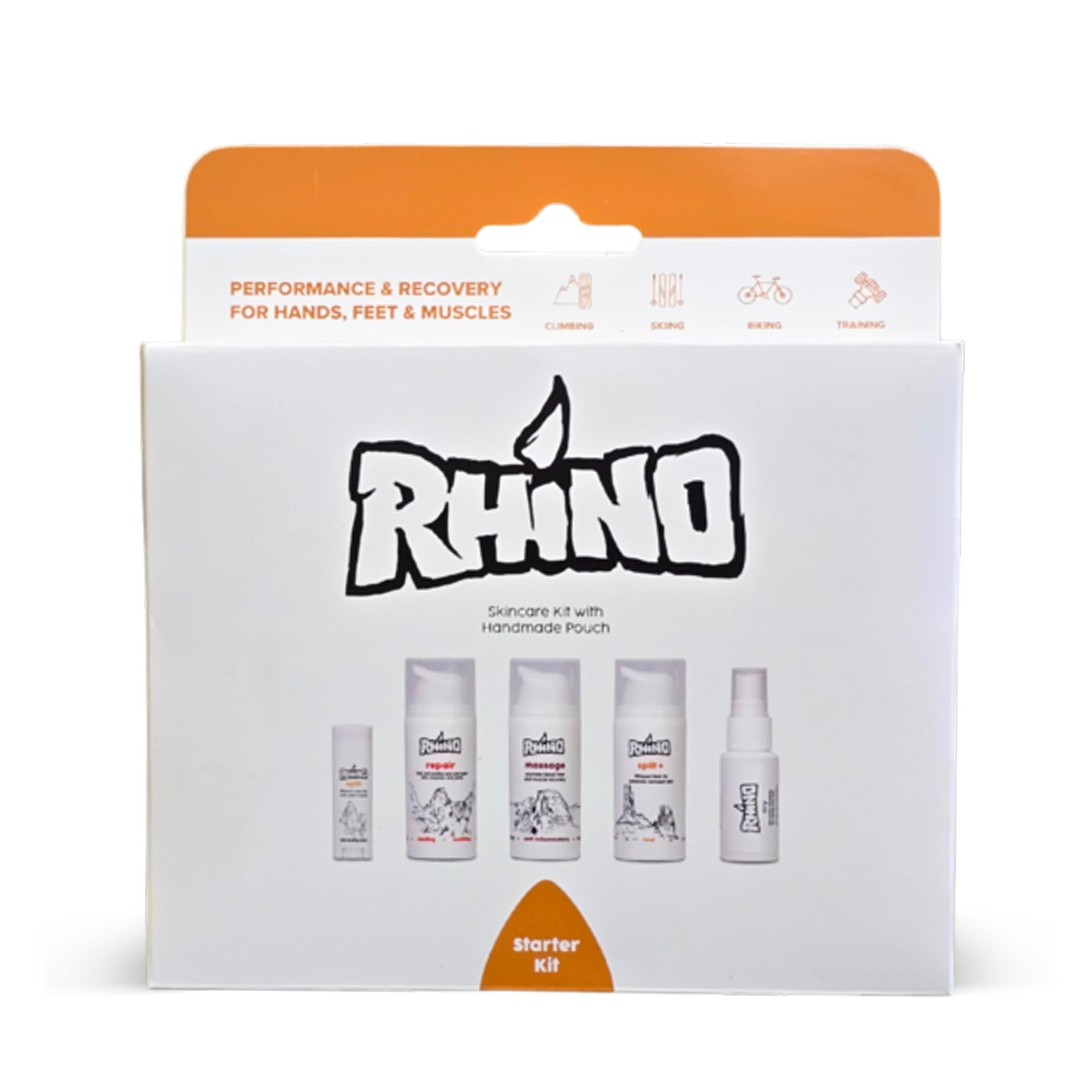 Rhino Skin Starter Kit Bundle – Climbing Skincare 5-teiliges Set mit Handcreme, Lotion, Conditioner, Antitranspirant und Balsam | Für trockene und rissige Hände | Handcremes in Reisegröße mit