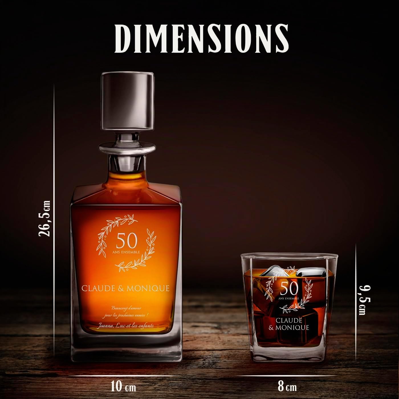 Maverton Set de 4/6 Verres et Carafe Whisky personnalisés - Ensemble gravé pour couple - Set Whisky pour amis - Cadeau Couple - Saint Valentin - Anniversaire Mariage - Noces d'or
