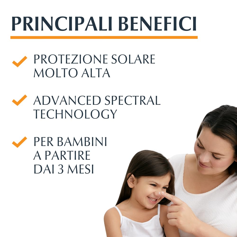 Eucerin Sensitive Protect Kids Dry Touch Sun Gel Cream SPF 50+ 200 ml, Crema solare 50+ bambini con filtri UVA/UVB, Protezione solare 50+ bambini resistente all'acqua, Pelle sensibile, Senza profumo