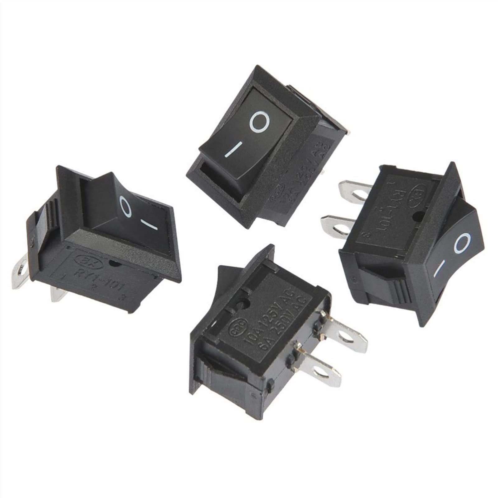 Lot De 10 Interrupteurs à Bascule 2 Positions Marche/Arrêt KCD1-5-101 SPST 250V 6A - Interrupteur Rocker Rond