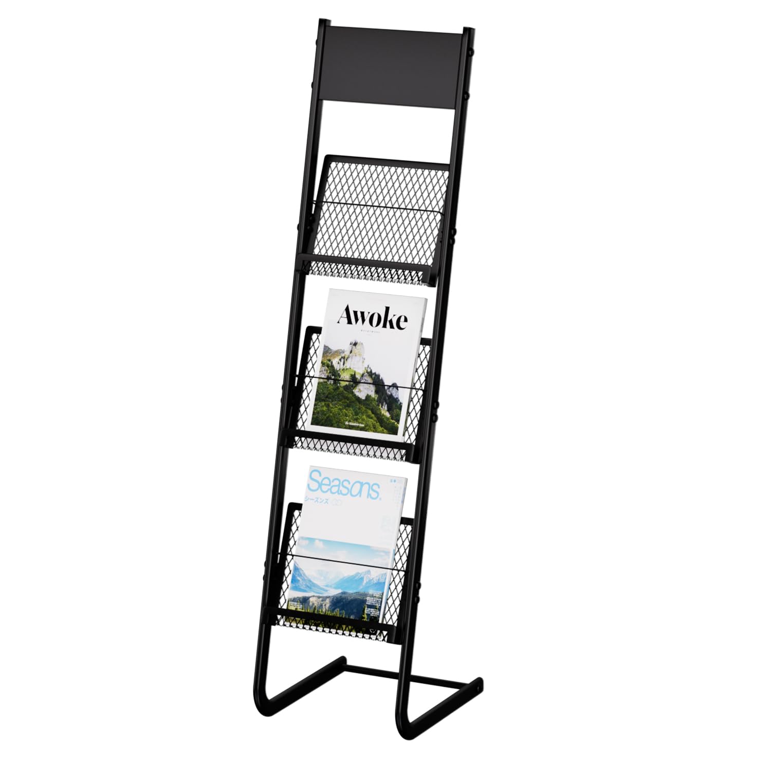 Stehender Zeitschriftenständer, Zeitschriftenständer, 3 Taschen, Literaturständer für Ausstellung, Schule, Geschäft (schwarz)