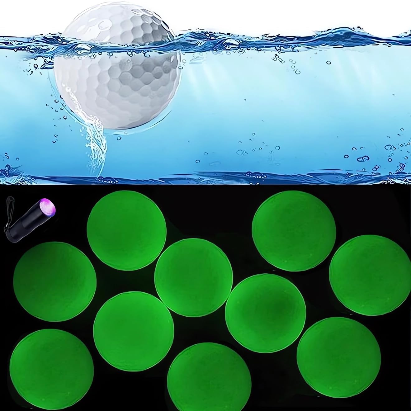 Aolowewin Glow in The Dark & Floater Golf Balls, Luminous Float Balls, Glow Floating Practice Ball, Night & Water Golf Ball, Light Up for 20-30 Mins,