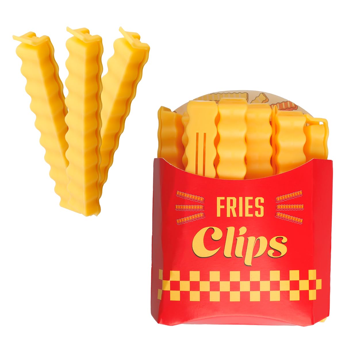Food Bag Clips, Fun Fries Shaped, 12 Pieces, Yellow, Polypropylene (PP), 3.25 inches, Novelty, Freezer Bags, Snacks, Sandwich Storage, Keeping Fresh-image-12