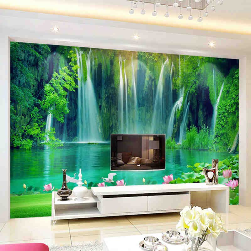 Cascada de estilo chino con agua corriente,Mural estéreo 3D,papel tapiz para sala de estar,TV,telón de fondo,decoración del hogar,pintura de pared de paisaje