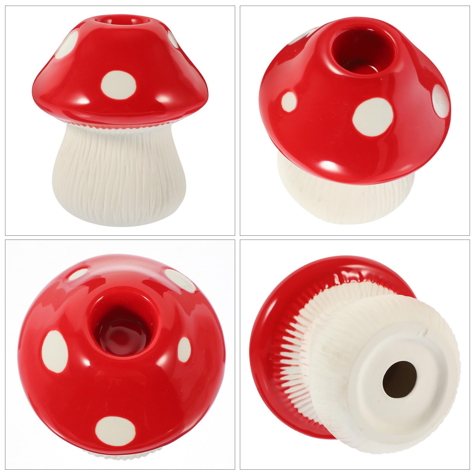 Didiseaon 3 Piezas Candelabro en Forma de Hongo de Cerámica Roja para Mesa