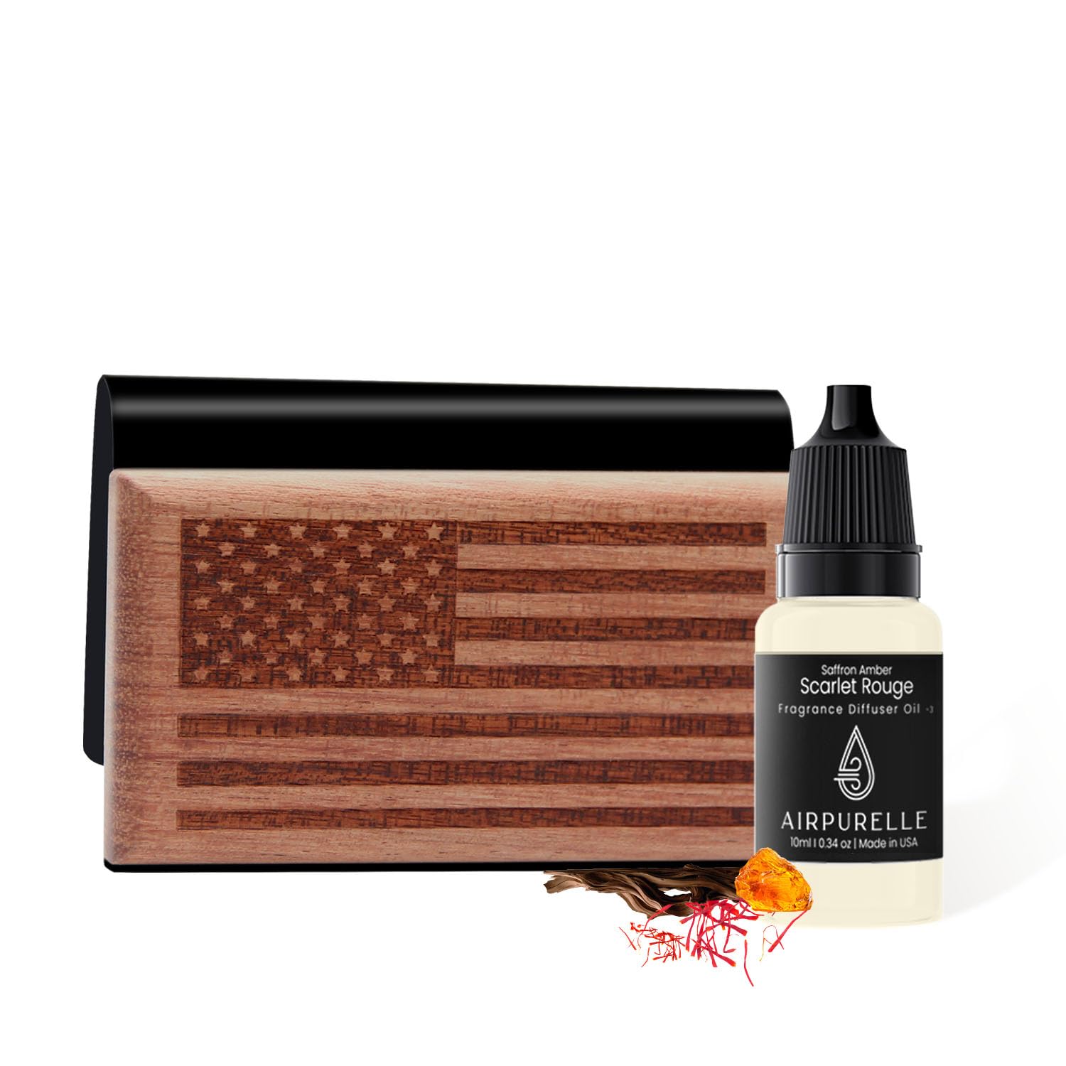 AirPurelle Ambientador de coche para hombre, más de 60 días de duración, ambientador de madera con aroma a ámbar azafrán, incluye recambios de 8 ml y clip magnético, 0.27 onzas líquidas, fabricado en