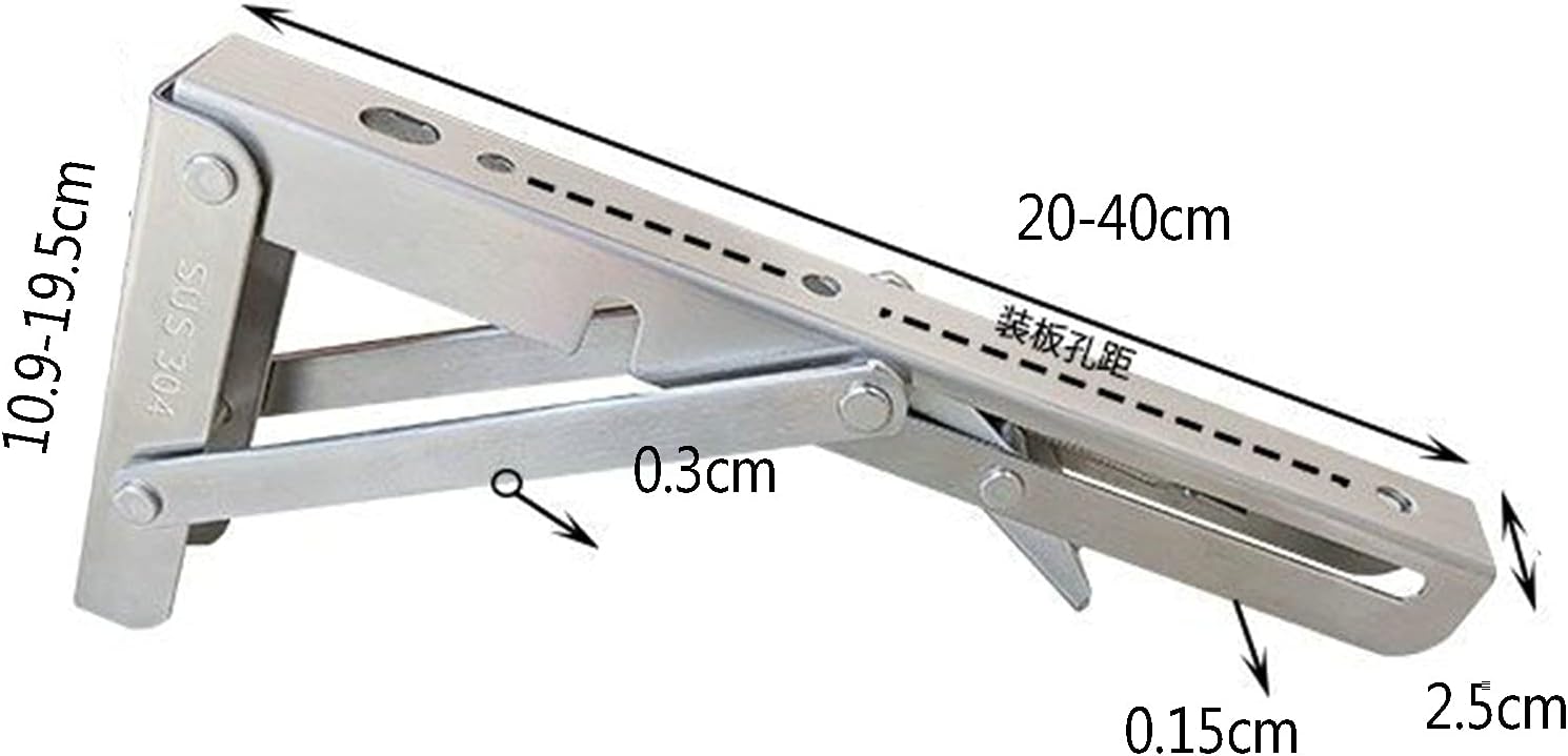 Folding Shelf Brackets, Stainless Steel Collapsible and Wall Mounted DIY Triangle Brackets for Table Work Bench, Space Saving.