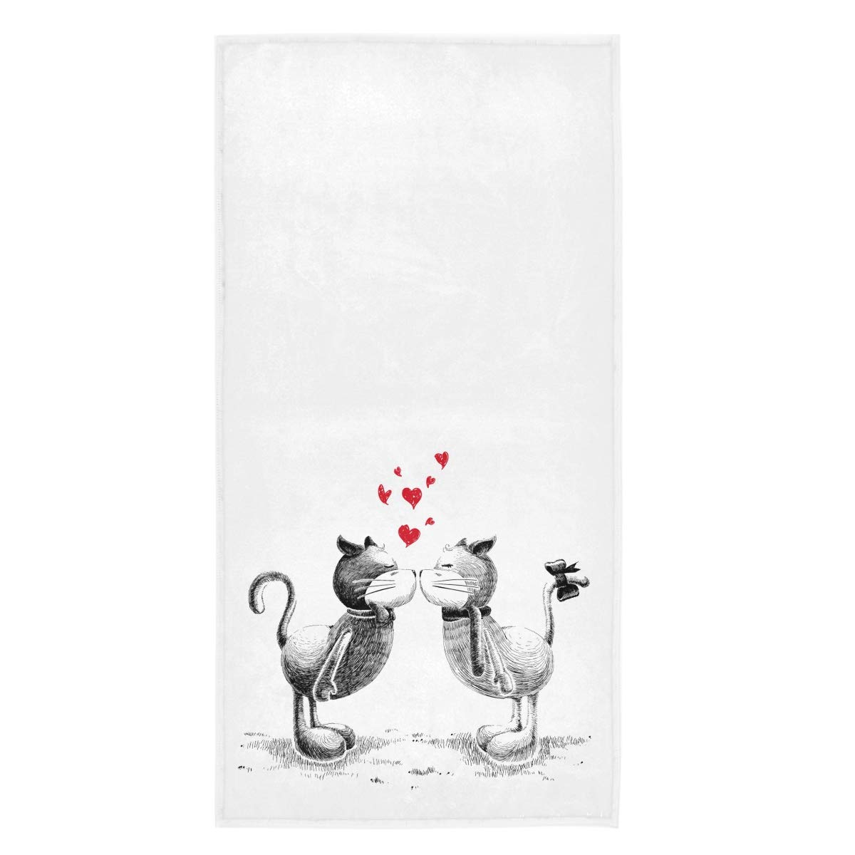 Naanle Cute Kiss Couple Cats Valentine's Day Soft Highly Absorbent Guest Large Home Decorative Hand Towels Multipurpose for Bathroom, Hotel, Gym and Spa (16 x 30 Inches,White)