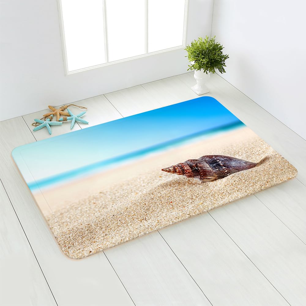 Tapis entrée coquille bleue et beige paillasson intérieur lavable 40x60 cm
