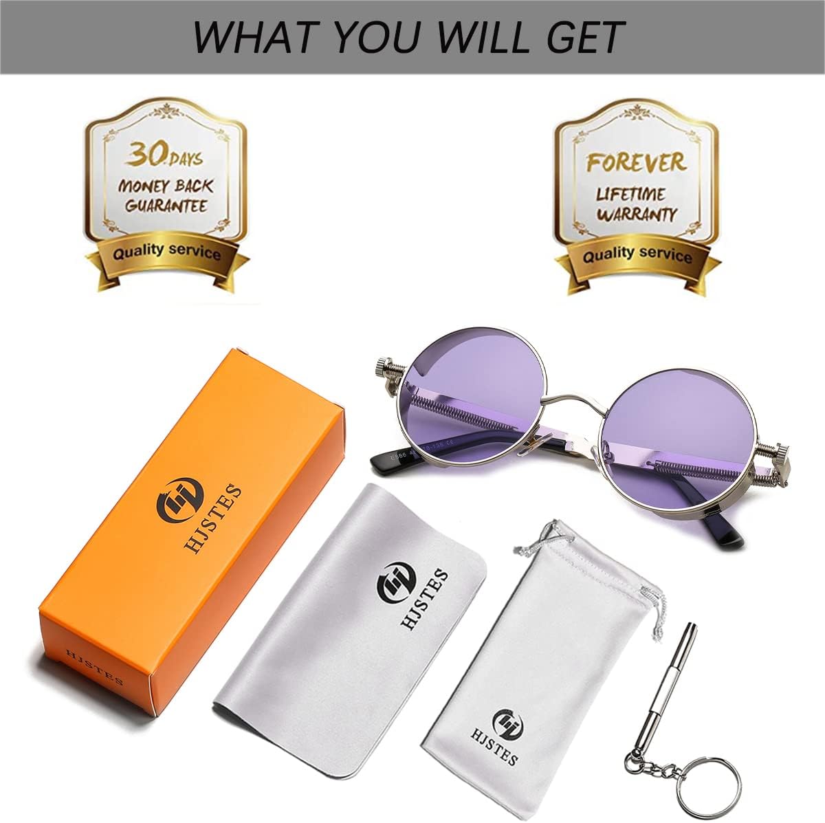 HJSTES Vintage Round Steampunk Sunglasses for Women Men Circle Gothic Glasses Retro Metal Frame - Image 8