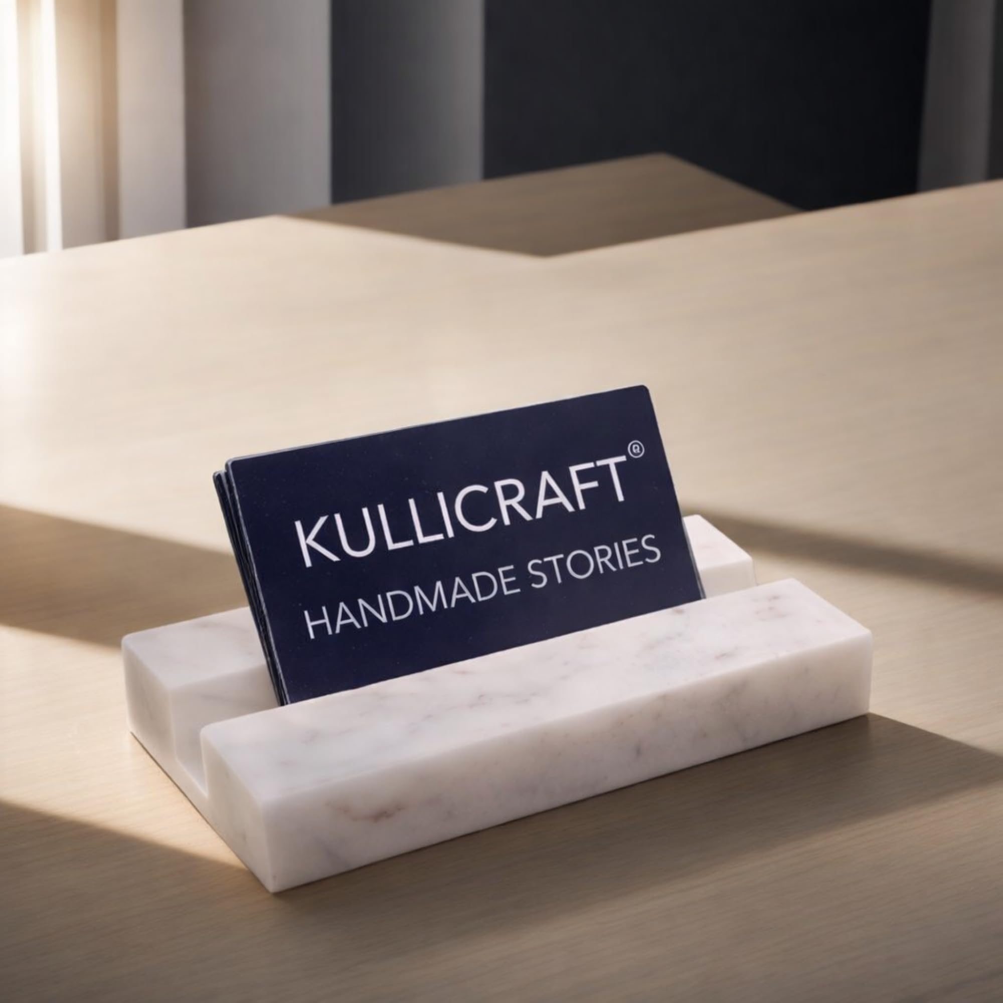 Business Card Holder for Desk - Business Card Display Holder - Made Of White Carrara Marble - Desk Organizer Stand For Business Cards - Cute Office Desktop Accessory For Men And Women.