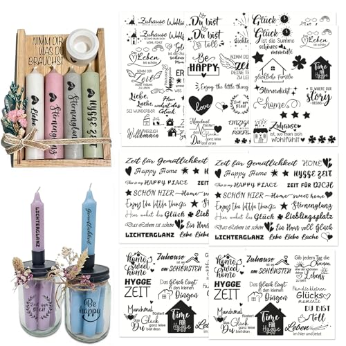ALONK 10 Stück Kerzentattoo Wassertransferdruck (200+ Muster) Wasserschiebefolie kerzen | Kerzenaufkleber für Fotoalbum DIY Deko Möbel Glas Holz Aufkleberästhetik