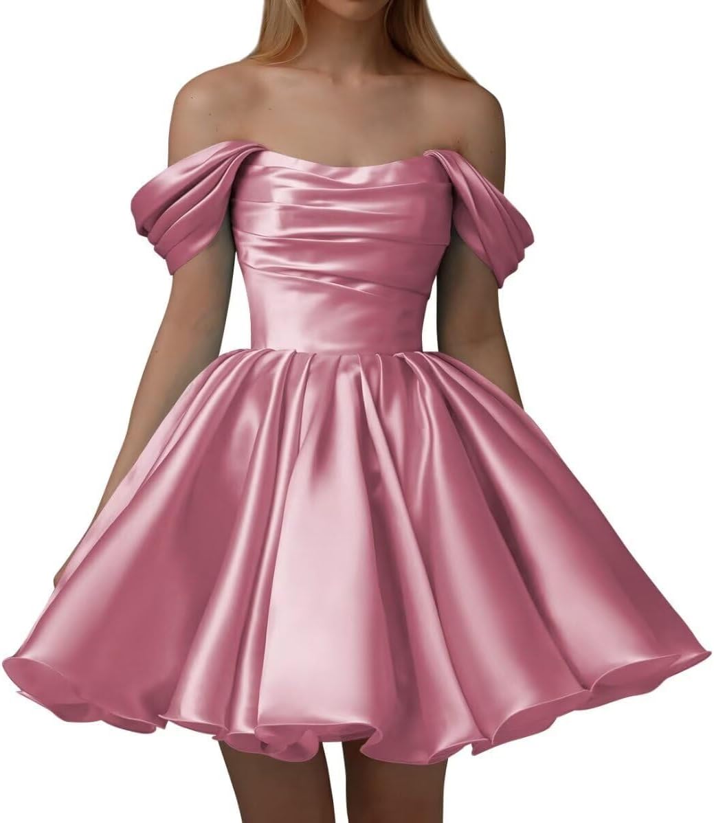 Homecoming Dresses for Teens 2025 Satin Off Shoulder Short HOCO Dress