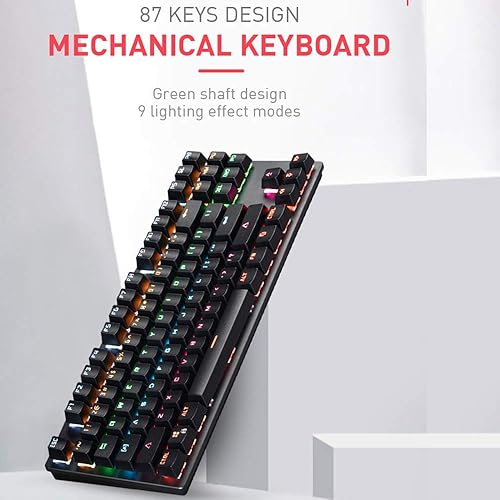 Miniatura 5 de Teclado mecánico para juegos K917 RGB Interruptor azul retro de 87 teclas retroiluminadas con LED teclas redondas anti-fantasma iluminadas