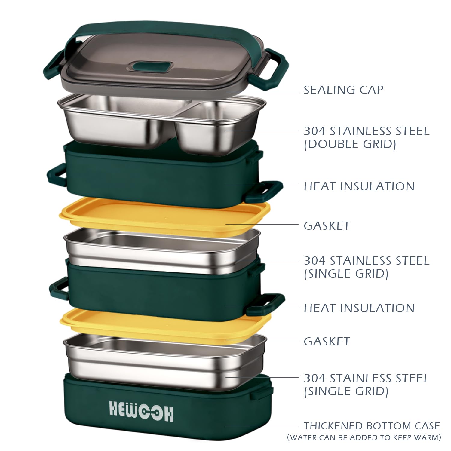 Grande contenitore per il pranzo Bento Box per adulti (grande capacità di 2,1 litri), riutilizzabile, con borsa per il pranzo, forchetta e cucchiaio, 3 divisori, adatto per lavoro, picnic,