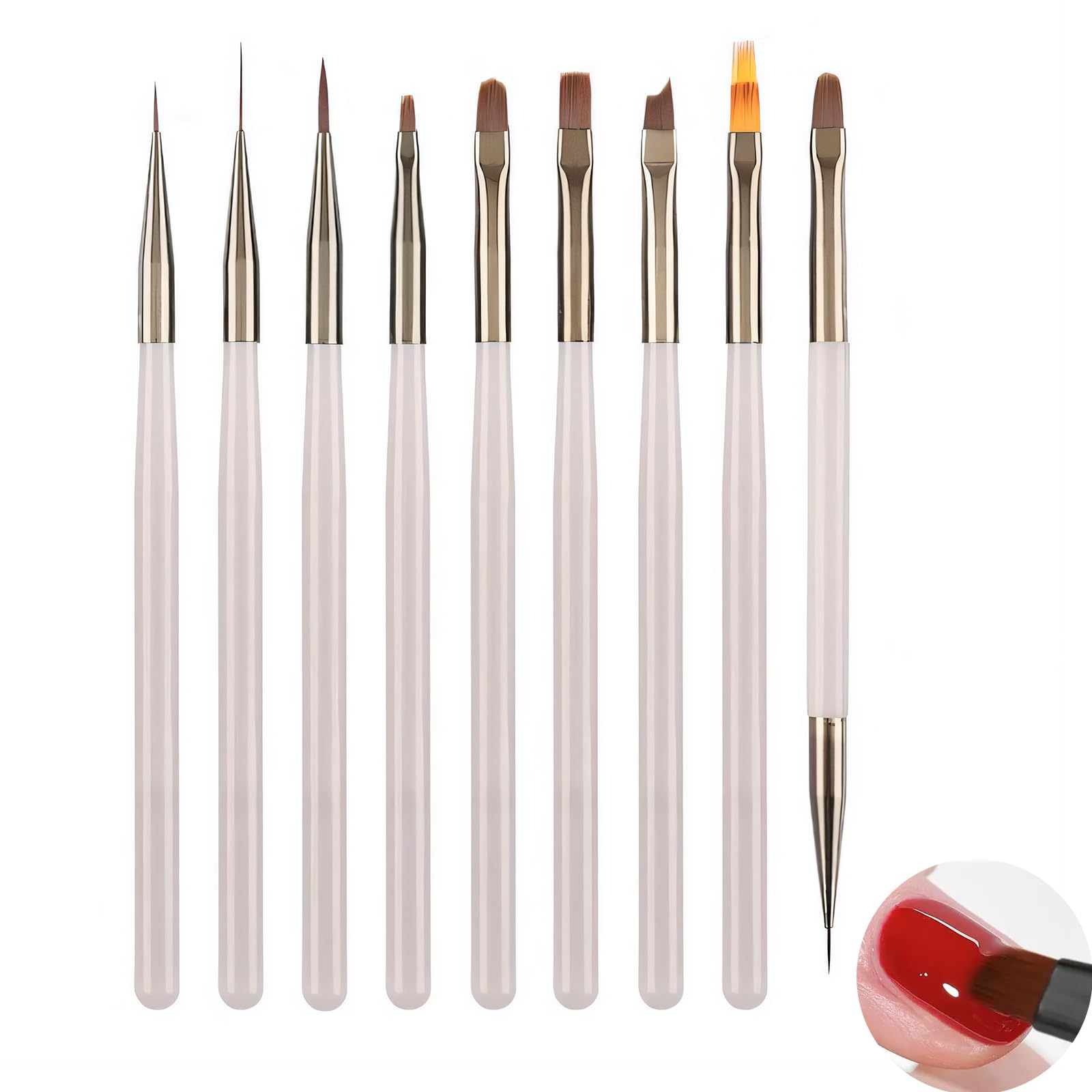 Set 9 Pennelli per Unghie Gel Grigio Ghiaccio,Pennelli per Ricostruzione Unghie e French Nails, Include Pennello Scultura Cristallo e Sfumatore, Set Professionale,per Disegno Lineare e Sfumatura