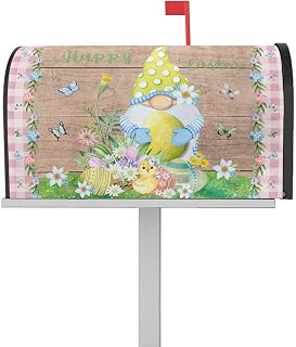 Mailbox Cover Magnetic Gnome Easter Egg Flower Spring Butterfly Mailbox Covers Standard Size 21x18in,Mailbox Covers Wrap Post Letter Box Cover for Garden Yard Outdoor Pink Grid Vintage Brown Wood