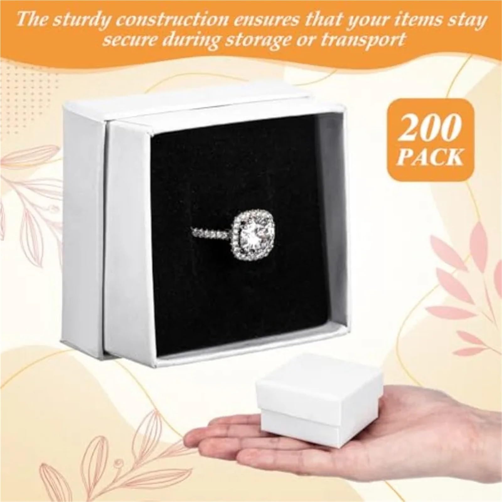 Cajas de cartón para joyas, 200 unidades, cajas de regalo de cartón, anillos y aretes, caja cuadrada de papel kraft con inserto de espuma para embalaje, color blanco