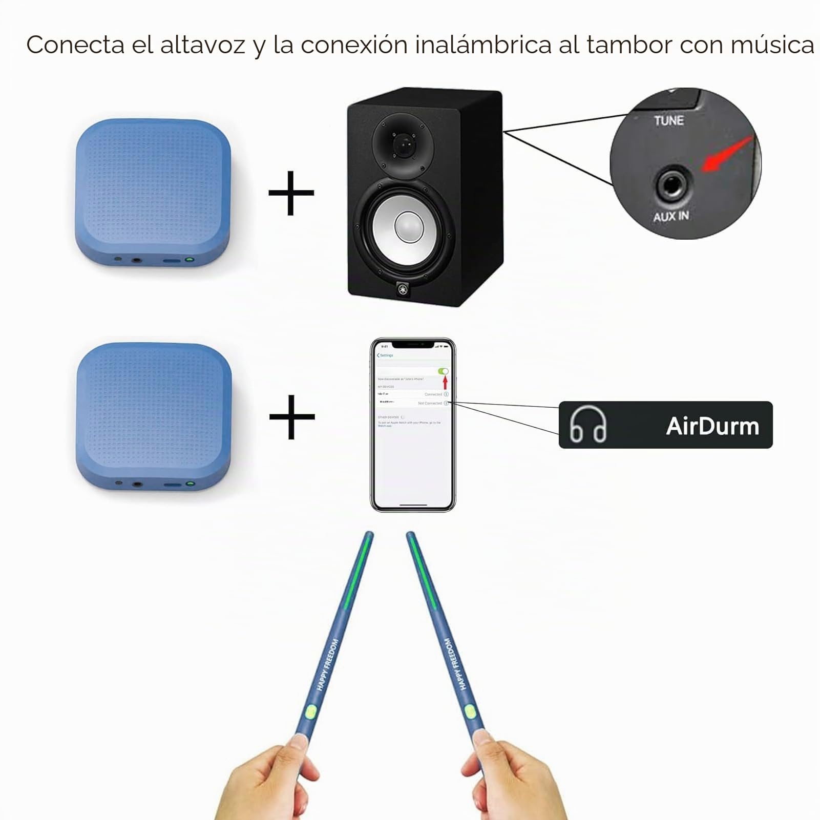 Batería Eléctrica de Aire, Batería Virtual, Detección de Movimiento 3D, 8 Sonidos Bluetooth Batería Portátil Invisible RGB con Baquetas, para Adultos, Accesorios de Percusión
