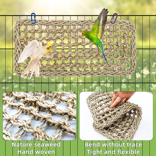 Image of Bird Seagrass Mat 16 x 7 inch Parrot Natural Grass Woven Net Hammock Parakeet Climbing Rope Ladder Mat Chew Toys Cage Accessories for Pigeon Cockatiel Conure Budgie Cockatoo Rat Hamster