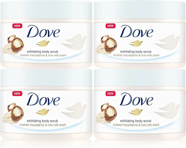 Dove Scrub Corpo Peeling Macadamia e Latte di Riso - Confezione 4x225ml