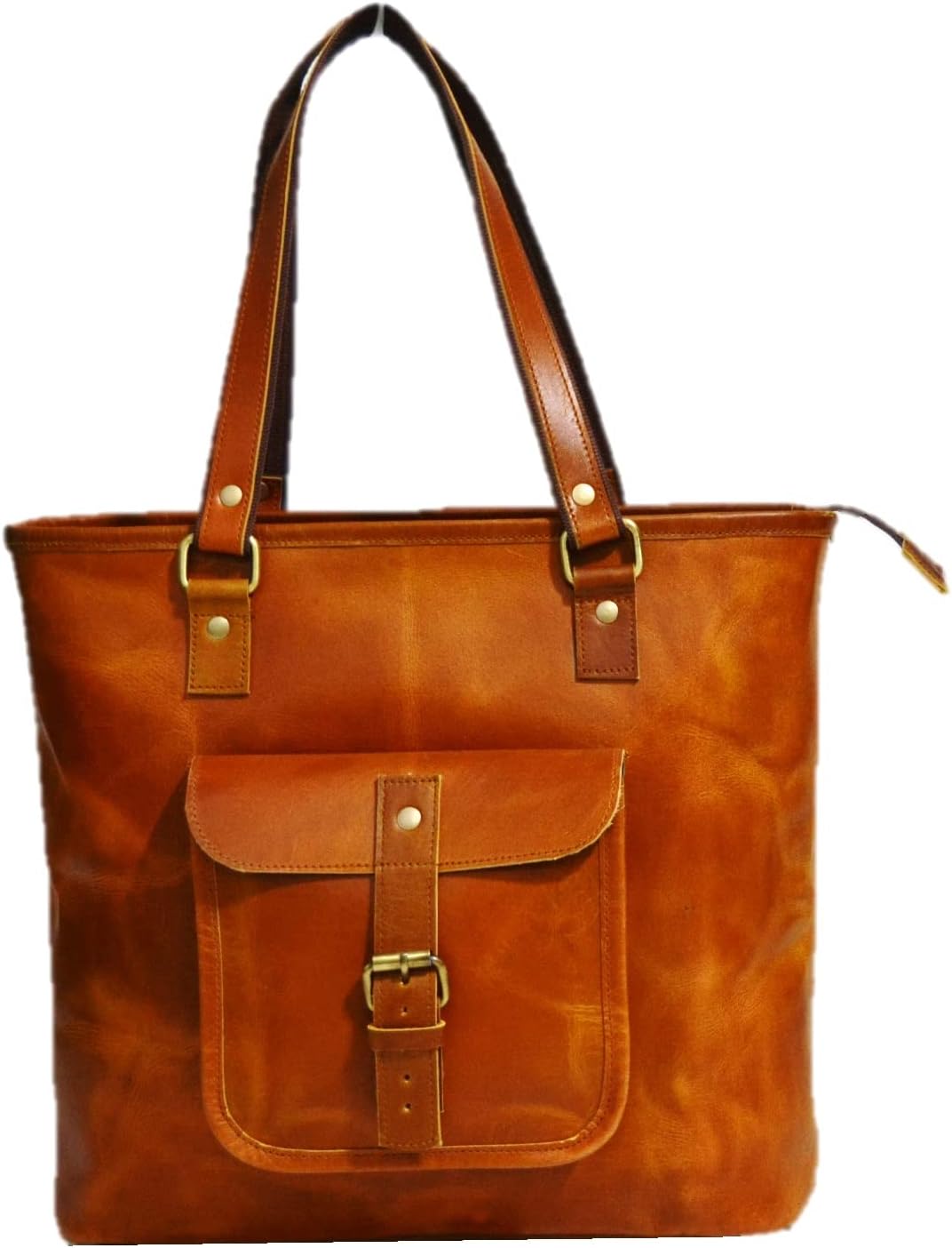 Satchel And Fable Women’s Tote Leather Handmade Genuine Shoulder Large Vintage Handbag (17” (L) x 13” (H) x 4.5” (W), Brown) - Image 2