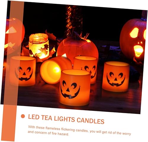 Miniatura 6 de Uonlytech Velas votivas de calabaza con luz de vela, velas de Halloween, velas de calabaza, farol decorativo para decoración de Halloween,