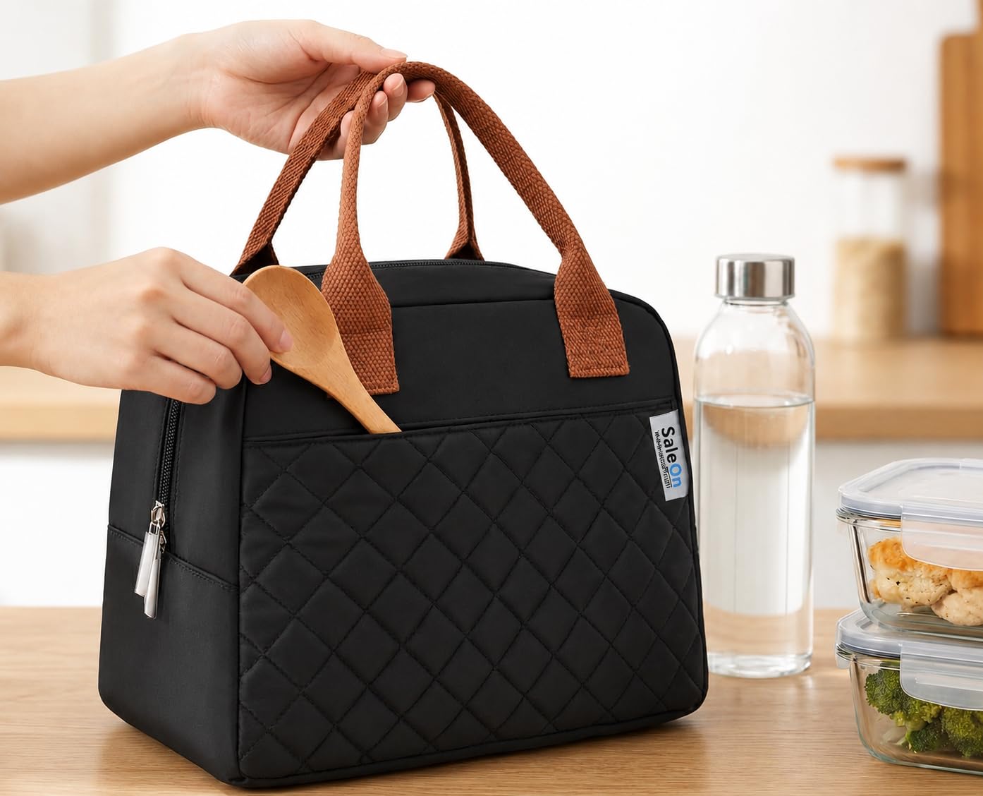 SaleOn Insulated Lunch Bag for Women Men Adults Lunch Tote with Front Pocket Lunch Box Container Bag for Work Picnic (Black)-image-15