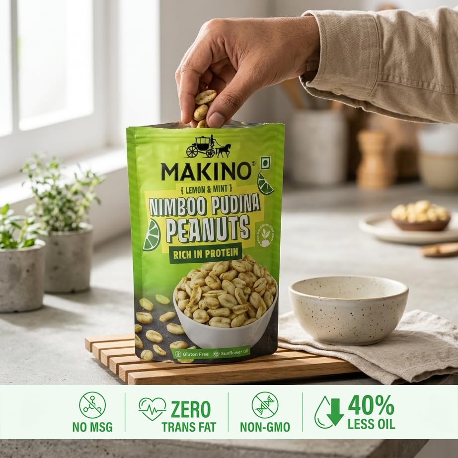 Makino Roasted Peanuts Nimboo Pudina Flavour, 140g x 4 Pack