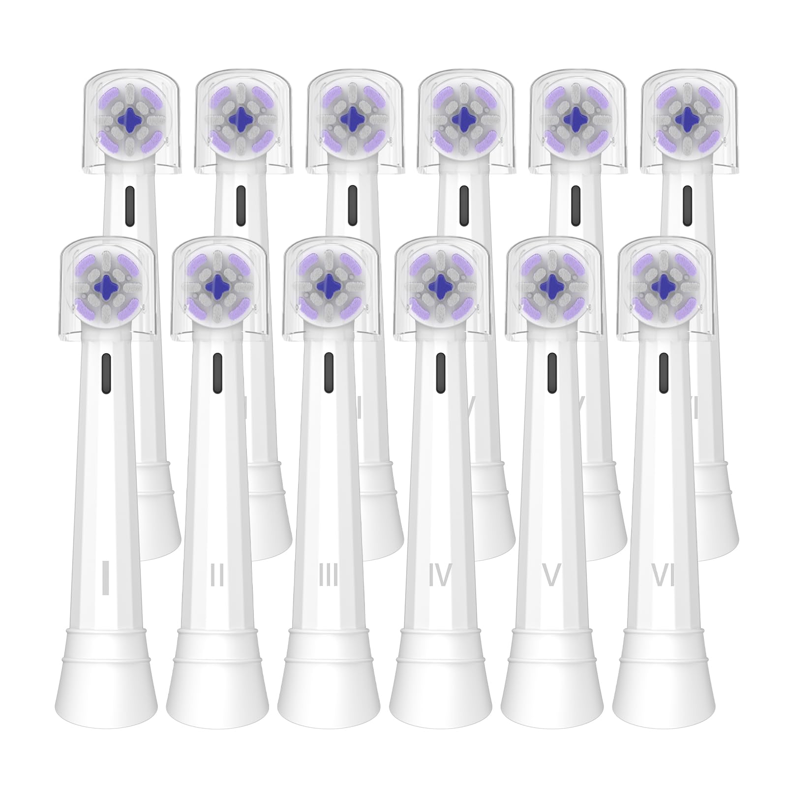 Testine di ricambio compatibili con spazzolini elettrici Oral-B, rimuovono efficacemente la placca, realizzate con setole morbide Dupont, bianche, confezione da 12