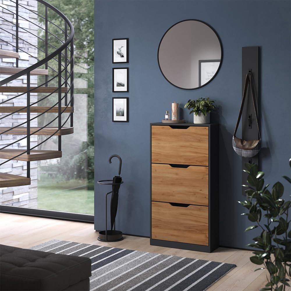 Vicco Wózek na buty "Luca", Antracyt/Dąb goldkraft, 59 x 111.5 cm z 3 składanymi przegródkami