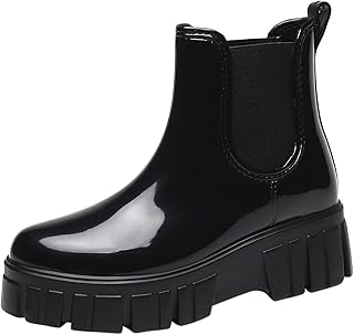 Botas de nieve para mujer, antideslizantes, extraíbles, con algodón en el interior, botas de lluvia para exteriores, de goma, zapatos acuáticos para mujer, color negro, elegante tacón de cuña