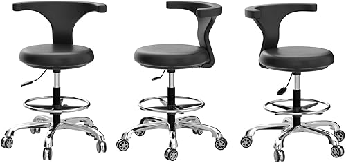 Miniatura 8 de Taburete rodante, silla de trabajo ajustable con ruedas y respaldo, resistente, para oficina, cocina, médico, dentista, tienda, laboratorio y hogar