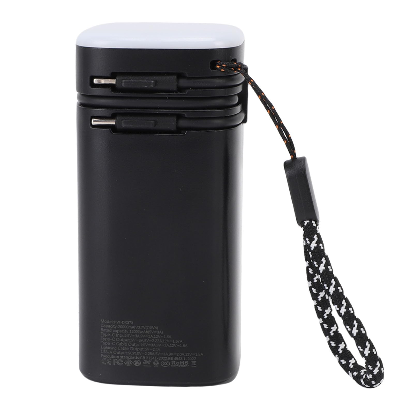 Fdit Power Bank da 20000 MAh con Cavo Integrato PD Caricatore Portatile a Ricarica Rapida da 22,5 W 3 luminosità Luce da Campeggio con 4 Uscite per i Viaggi