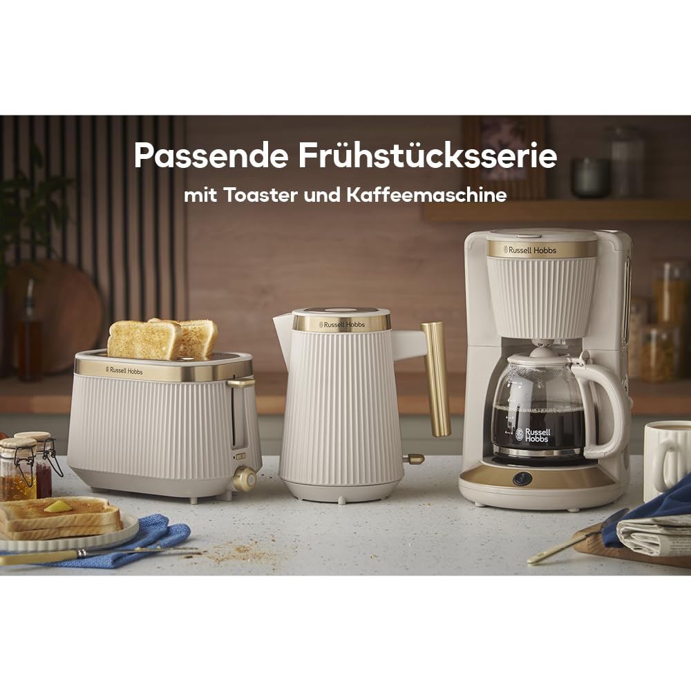 Russell Hobbs Wasserkocher [1,7L, 2400W] Brontë Stone (Mattes Design, Goldakzente, Ausgusstülle, Wasserstandsanzeige, Herausnehmbarer Kalkfilter, Beleuchtung, Deckelöffnung per Knopfdruck) 26751-70