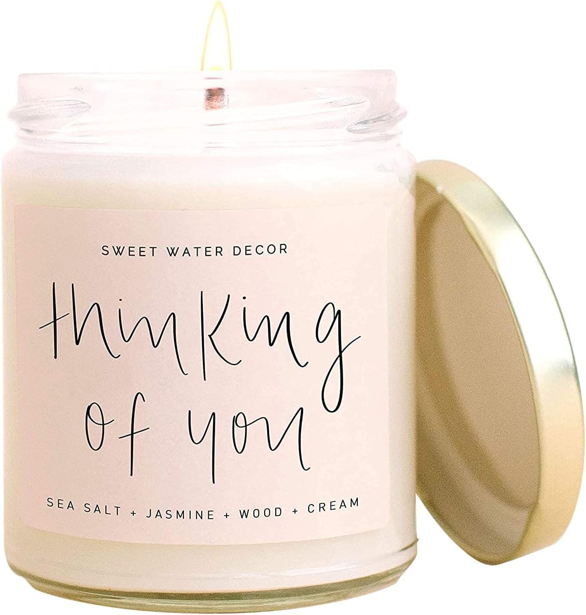 UI Intros Thinking of You Candle | Sea Salt, Jasmine, Wood, Cream Scented Soy Candles for Home | Clear Glass Jar, 40 Hour Burn Time, Made in The India