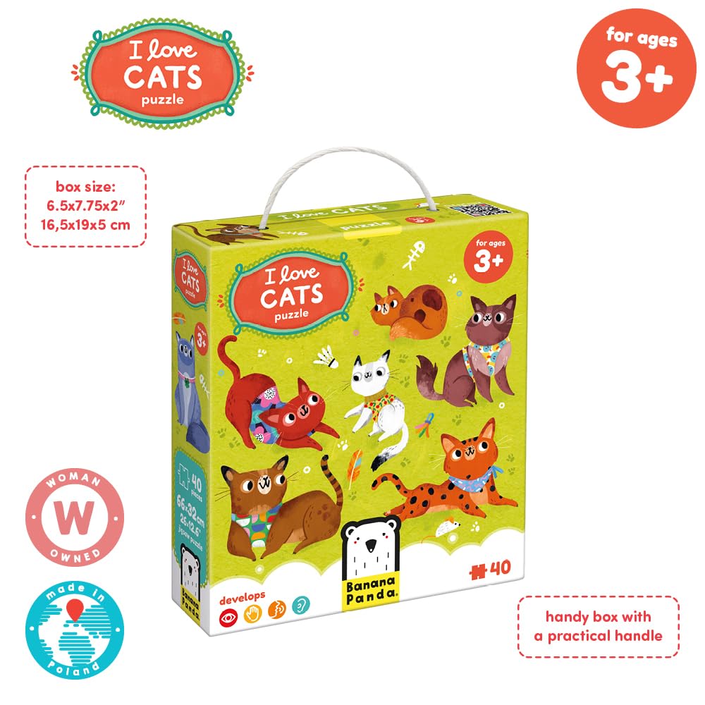 Puzzle de Sol « I Love Cats » pour Enfants – Comprend 40 Grandes pièces avec Une Grande Taille terminée de 66 cm et 32 cm – pour Enfants de 3 Ans et Plus