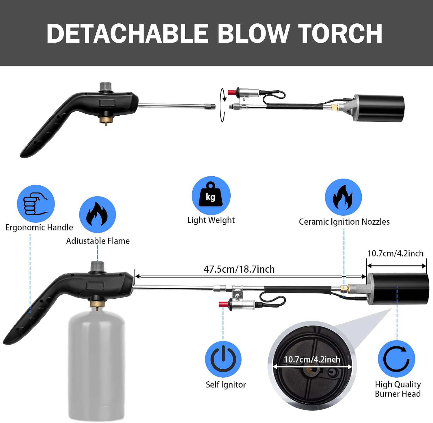 Propane Torch Burner Weed Torch, High Output 1200,000 BTU Blow Torch with Flame Control 30 Inch Detachable Long Arm for Roof Asphalt,Ice Snow,Road Marking,Charcoal