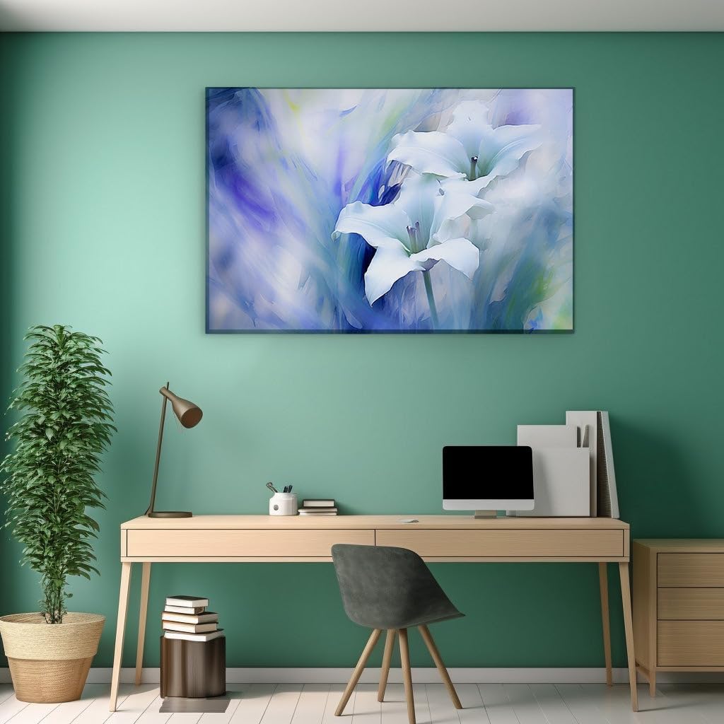 Canvas for Living room. Whispering Lilies in the Serene Hues of Dreams, 27 x 18 inch Canvas Wall Art - Contemporary Masterpieces - Inspirational Office Decor
