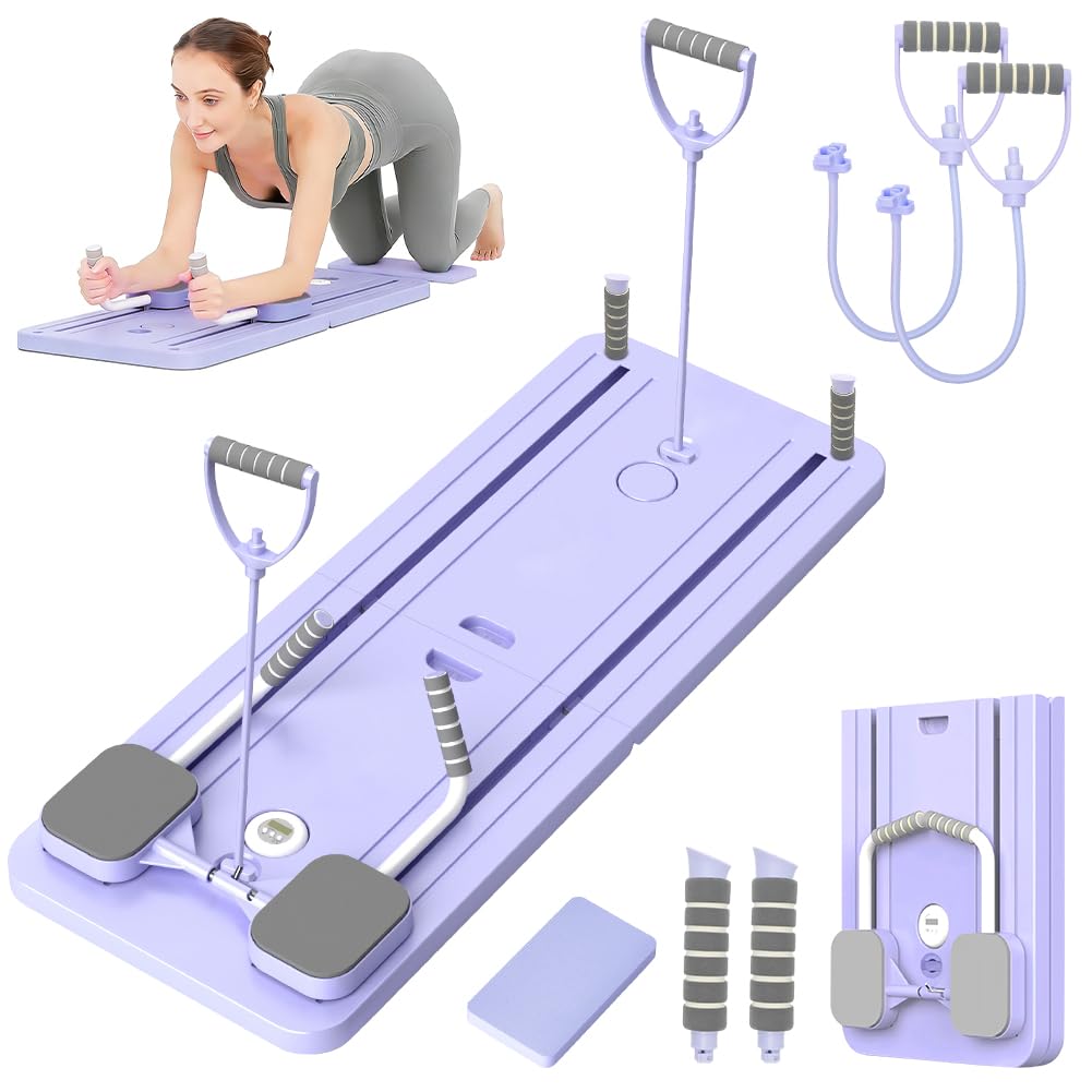 LOMUG Planche de pilates pour abdominaux pour la maison, kit de pilates, appareil de fitness pliable, appareil d'entraînement du ventre avec rebond automatique et corde de tension, pour débutants et