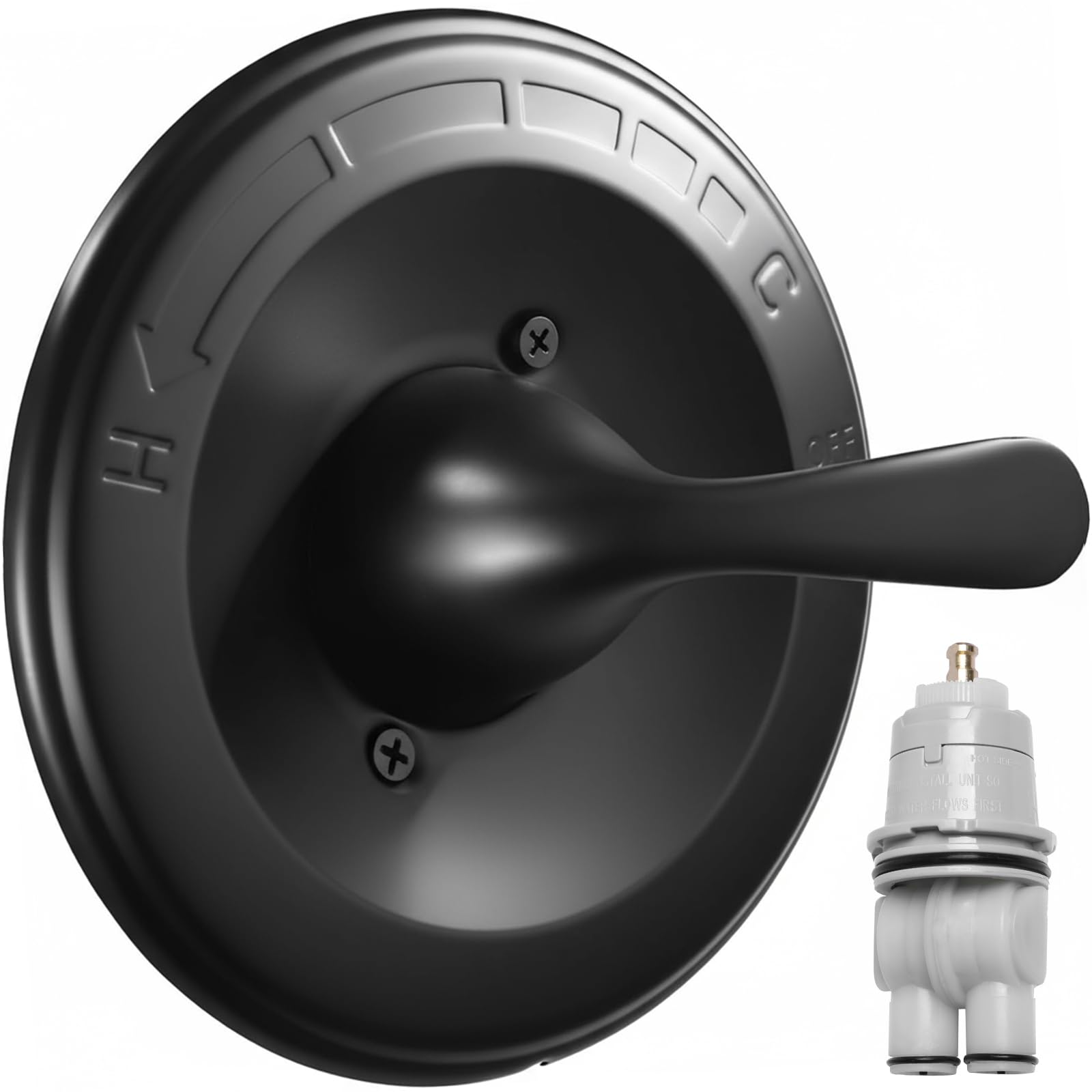 Shower Trim Kit for Delta 13/14 Series, Matte Black Metal Handle &amp; Cover Plate, Fits R10000-UNBX/UNBXHF/UNWS/UNWSHF, Cartridge Included, Easy DIY Install (Valve Body Not Included)