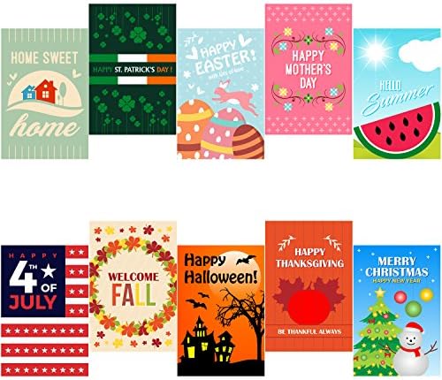 MistWorks Garden Flag Set for Outdoors - 10 Pack Assortment of 12-inch x 18-inch Flags | Fade Resistant - Double Sided - 3-Layer