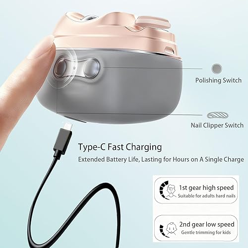 Miniatura 5 de Cortauñas eléctrico 4 en 1 con pulidor, lima y luz UV, recortador automático de uñas con luz LED y almacenamiento de restos de uñas, recortador de