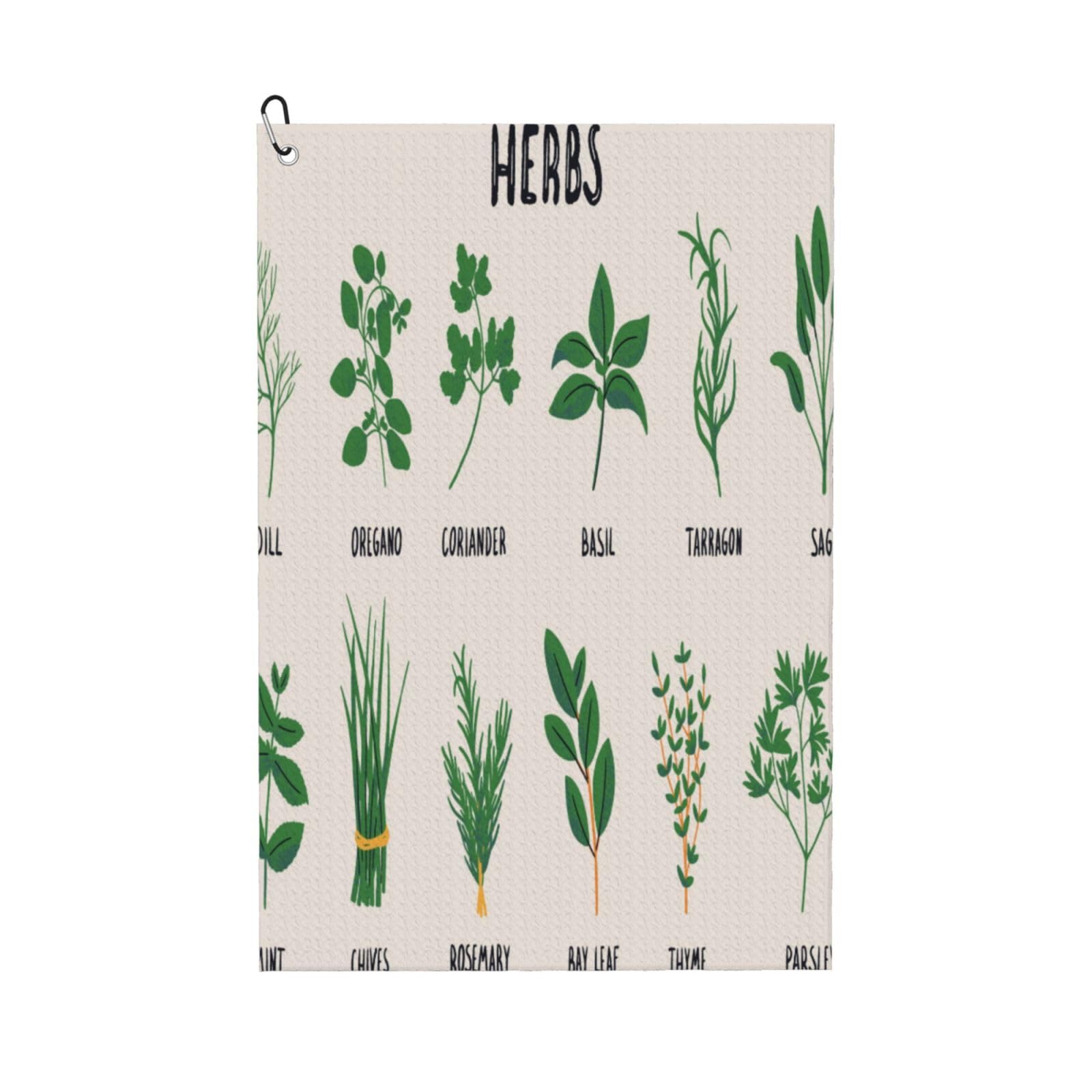 AOOEDM Herbs Print Golf Towel with Carabiner Clip Absorbent Microfiber Golf Towel for Cleaning Golf Ball Club Putter Iron for Golf Bag Trolly Belt Loop 16" X 24"