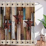 AMHNF Rustic Barn Door Shower Curtain Texas Star Brown Gray Rustic Wooden Board Farmhouse Planks Bar