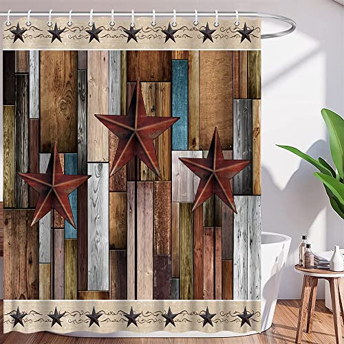 Amhnf Rustic Barn Door Shower Curtain Texas Star Brown Gray Rustic Wooden Board Farmhouse Planks Barn Hardwood Vintage Western Print Home Bathroom Decor Quick Dry Fabric With Hook #TOP2